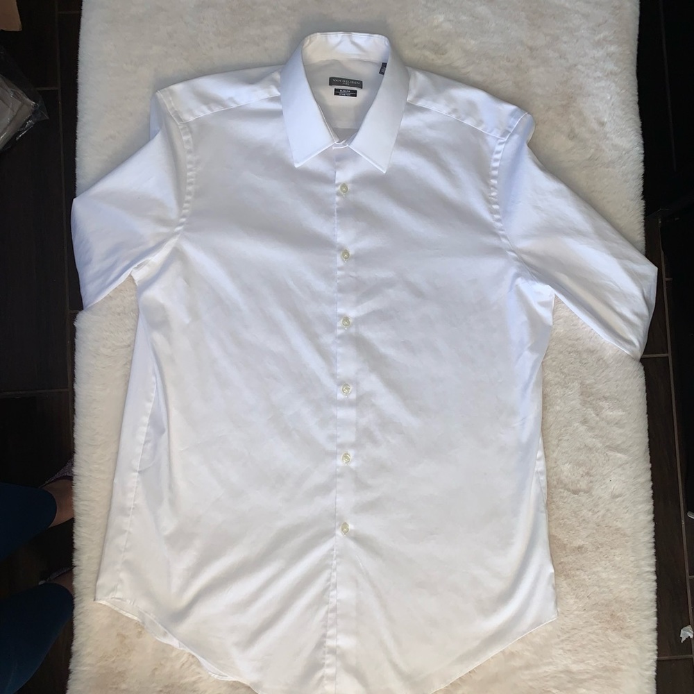 Van Heusen Mens flex slim fit stretch white mens button down shirt 16 1/2